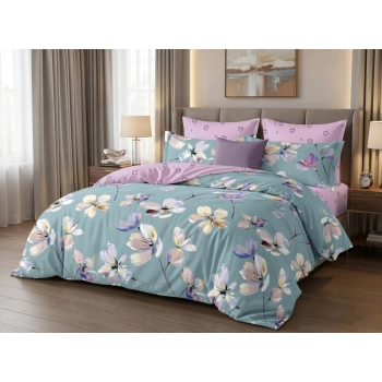 Pościel 200x220 bawełna pastelowe kwiaty – Komplet premium PK671 z PRZEŚCIERADŁEM